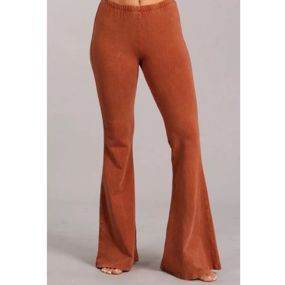 SOLD OUT Sugar Almond Boho Mineral Wash Flare Stretch Pants - Picture 2 of 6